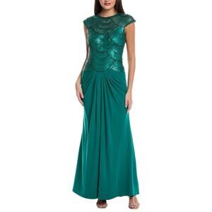 NWT Plus Size 18 Tadashi Shoji Coralia Beaded Green Evening Party Glam Gown $518